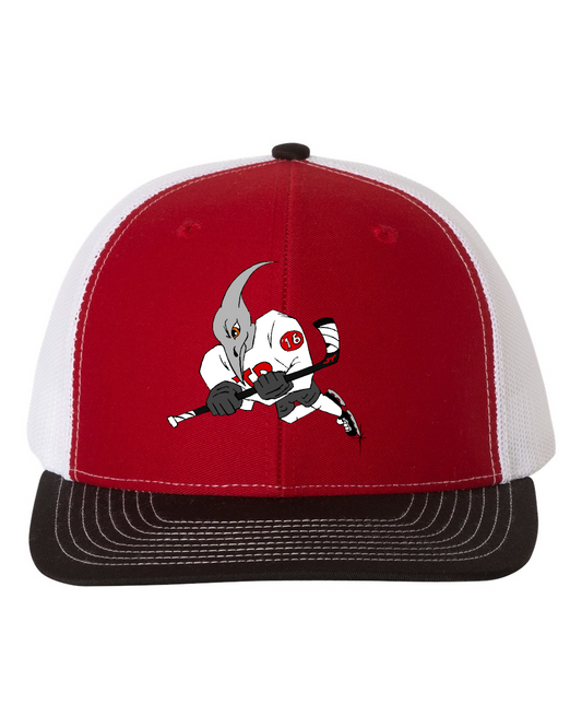 T-Dacs Snapback Trucker Hat Red Front White Logo