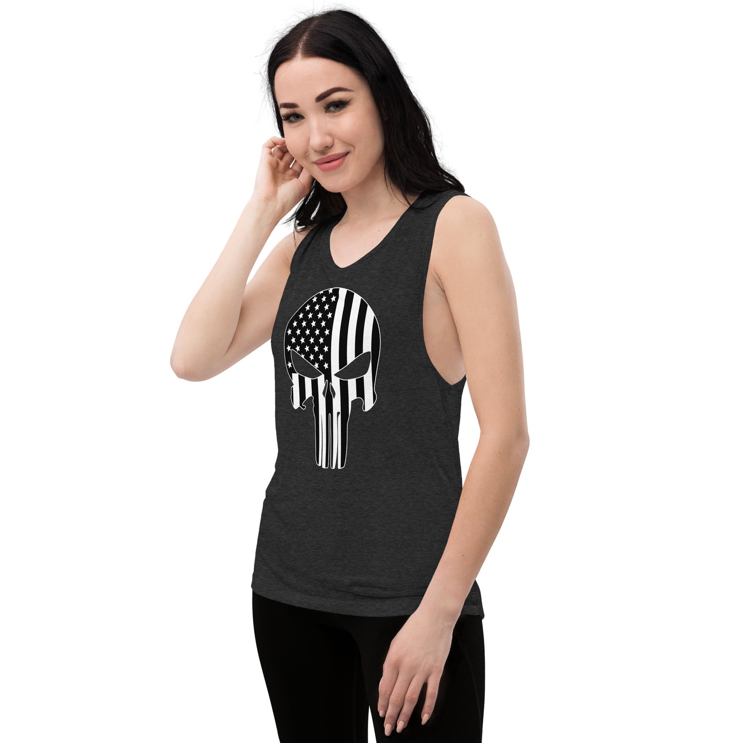 Ladies’ Muscle Tank Skull Flag