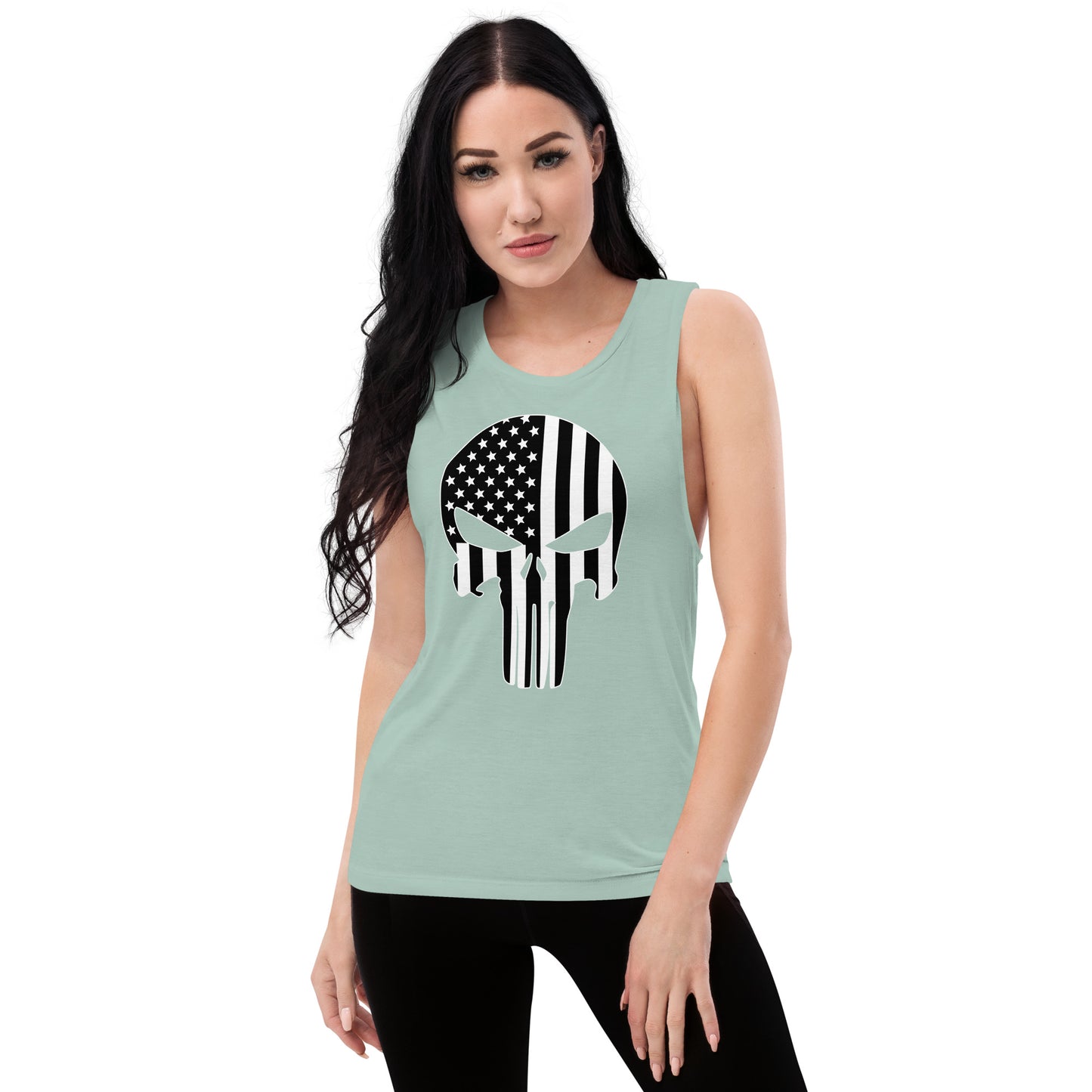 Ladies’ Muscle Tank Skull Flag