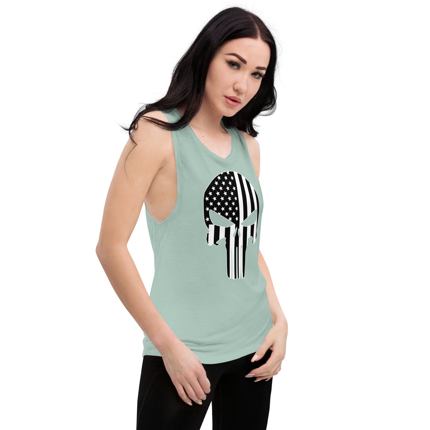 Ladies’ Muscle Tank Skull Flag