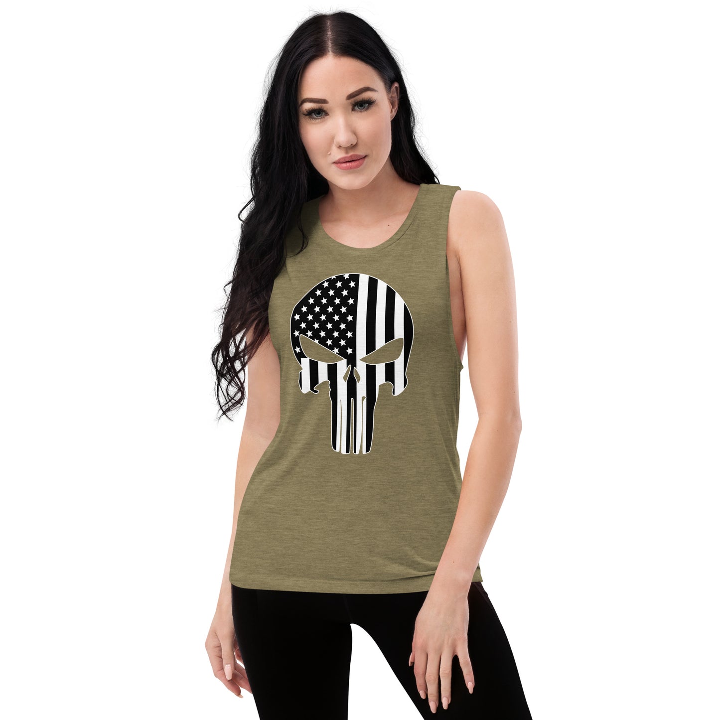 Ladies’ Muscle Tank Skull Flag