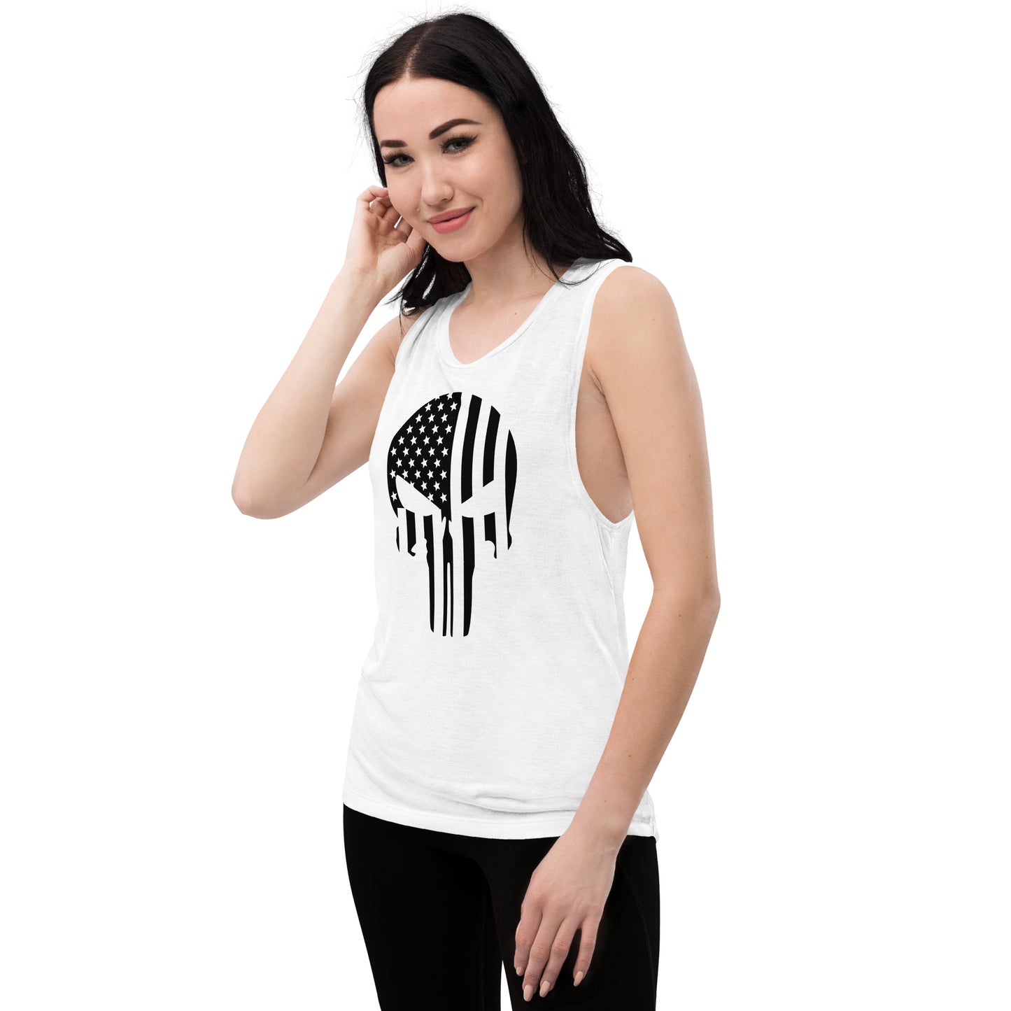 Ladies’ Muscle Tank Skull Flag