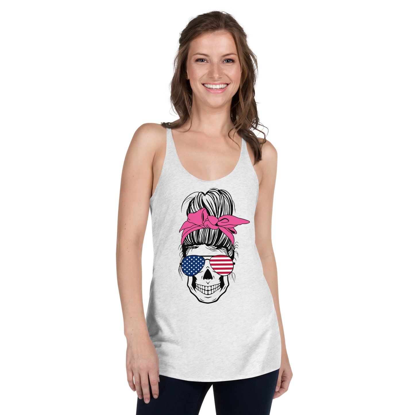 Women's Racerback Tank USA Messy Bun