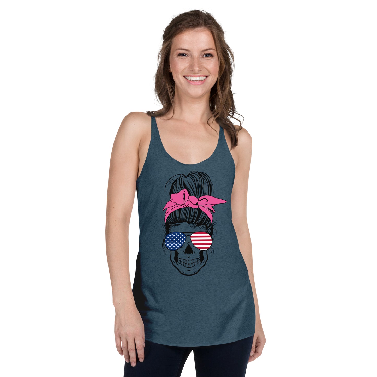 Women's Racerback Tank USA Messy Bun