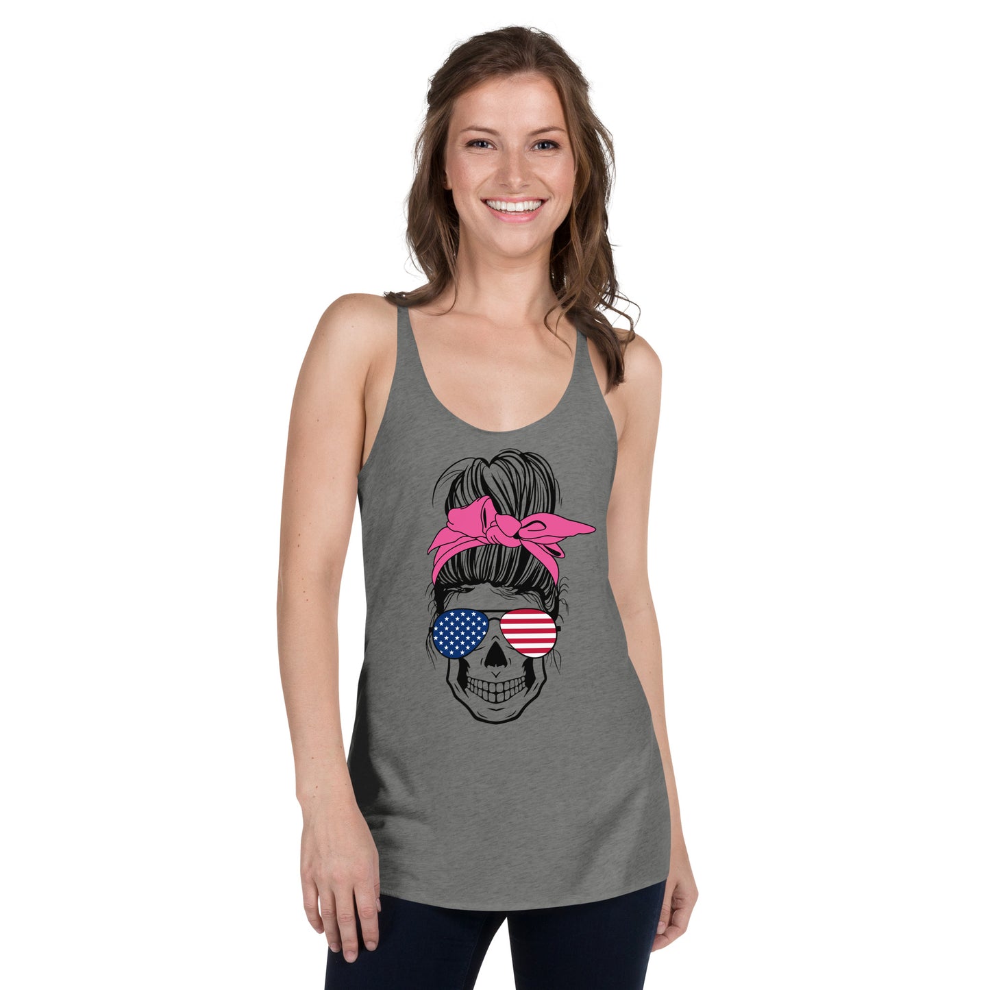 Women's Racerback Tank USA Messy Bun