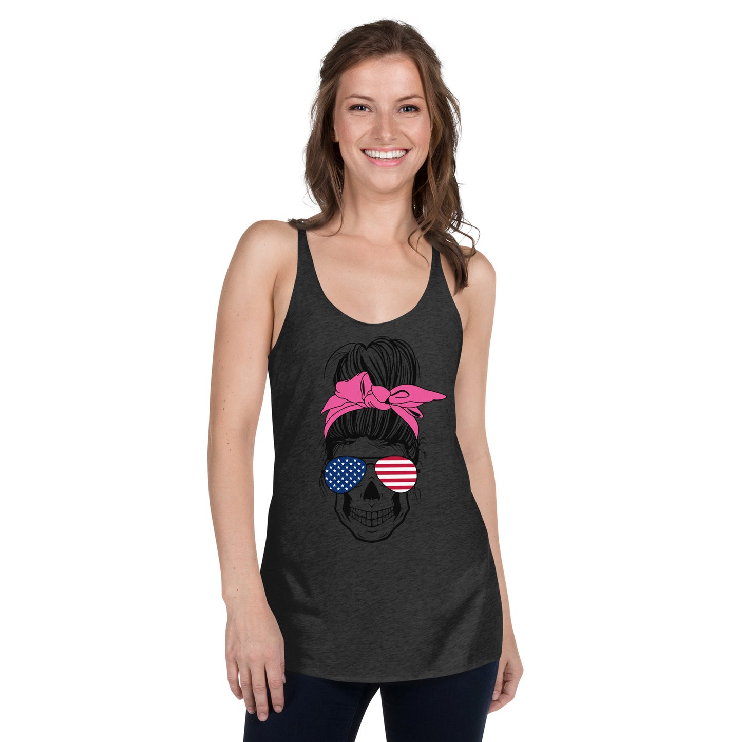 Women's Racerback Tank USA Messy Bun