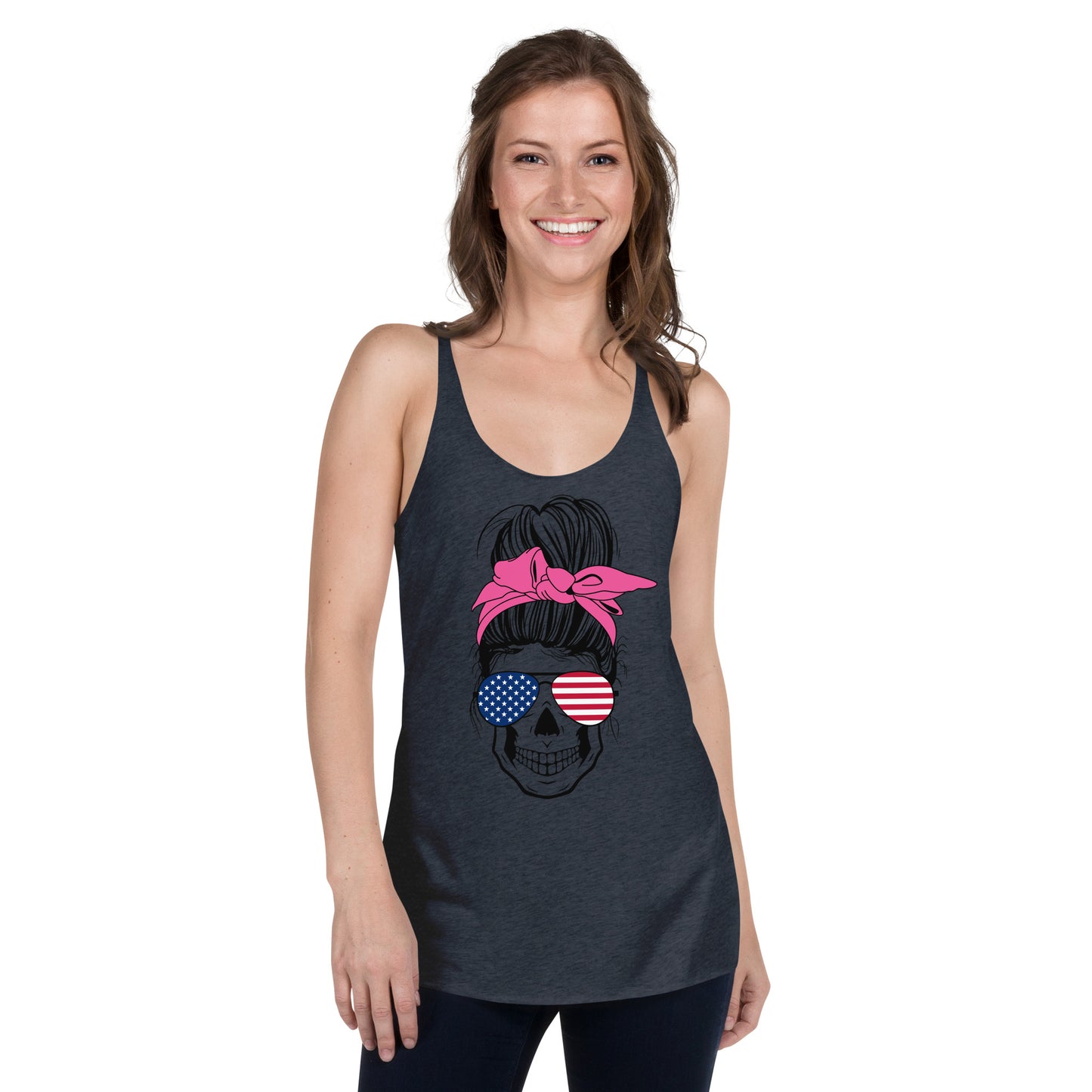 Women's Racerback Tank USA Messy Bun