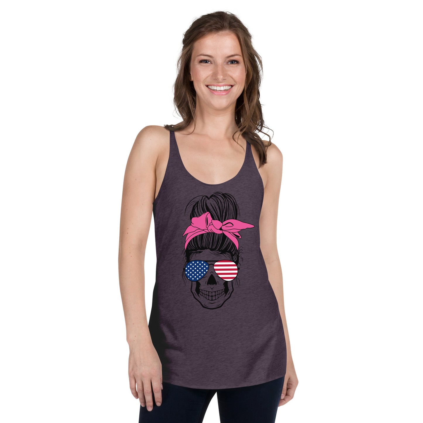 Women's Racerback Tank USA Messy Bun