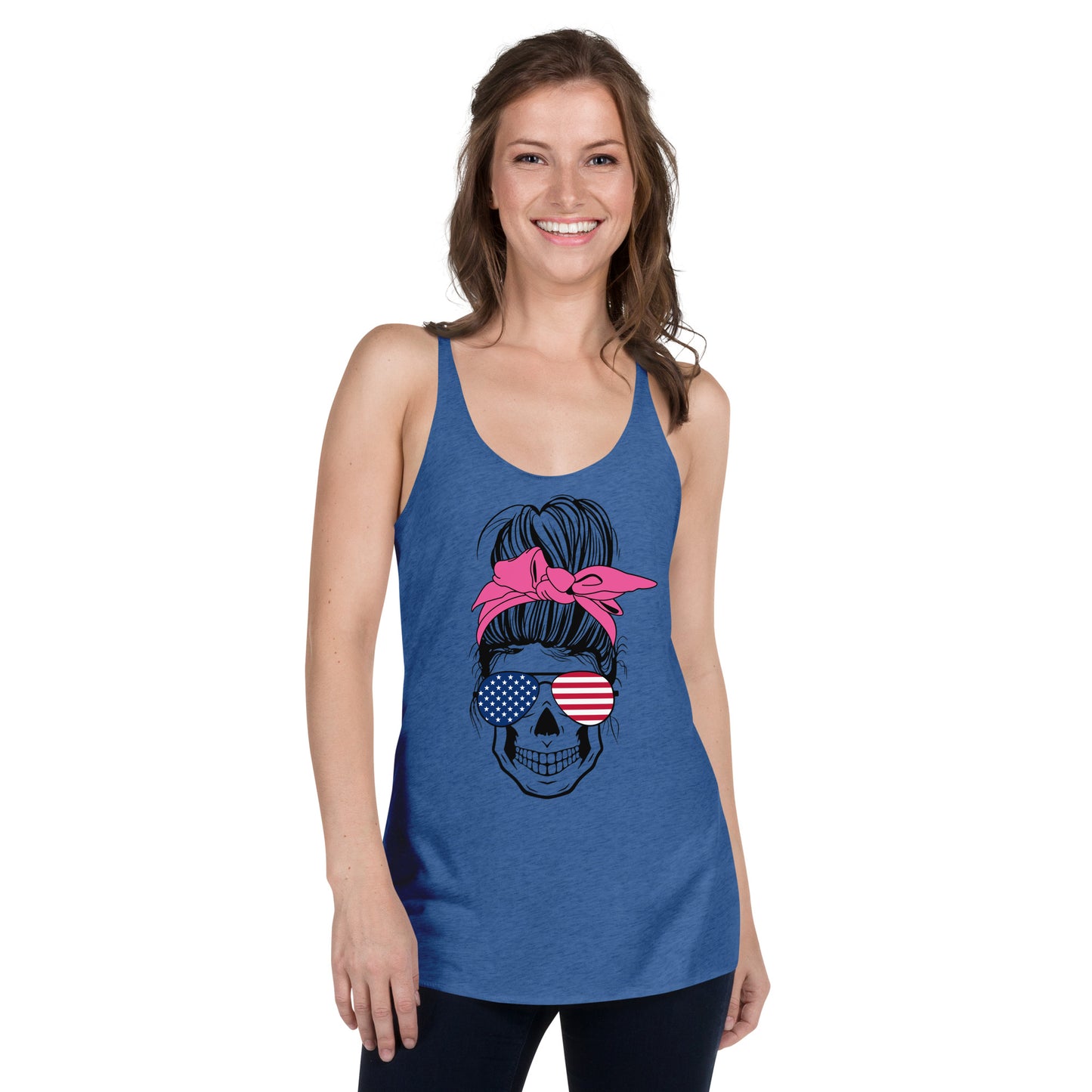 Women's Racerback Tank USA Messy Bun