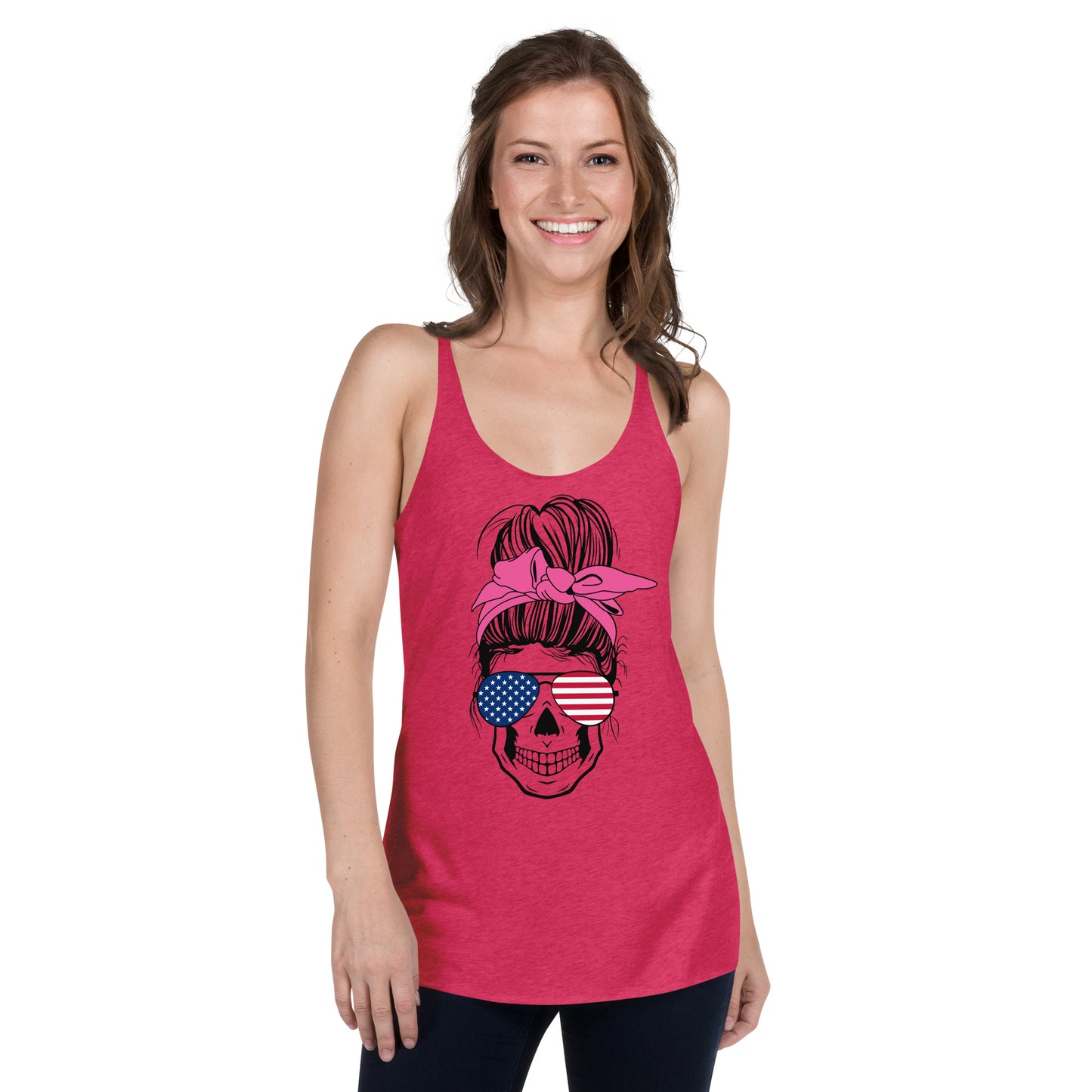 Women's Racerback Tank USA Messy Bun