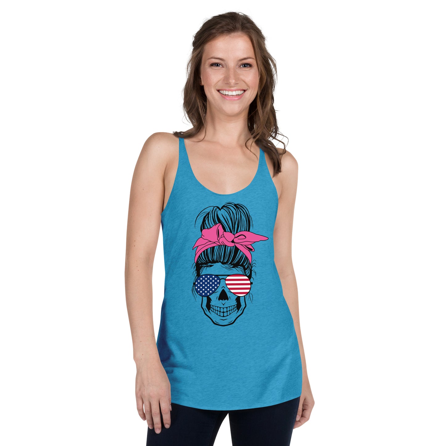 Women's Racerback Tank USA Messy Bun